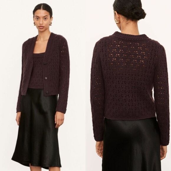 VINCE crochet cardigan‎ cashmere wool blend wine purple women’s size XS - Picture 1 of 7